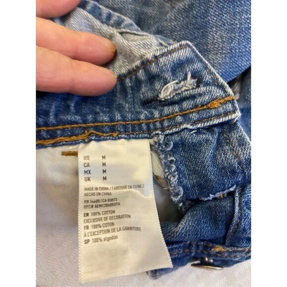 American Eagle denim short overalls medium M distressed #54485 - Picture 6 of 8